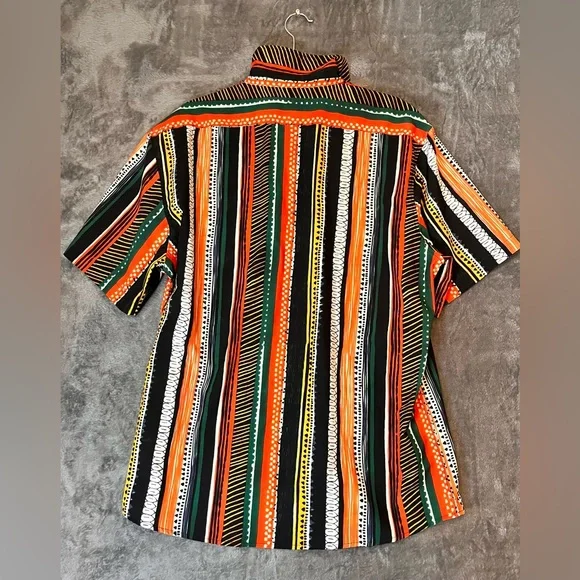 MCEDAR Men's Short Sleeve Button-Up Shirt in Black, Orange & Green XL - Picture 4 of 9